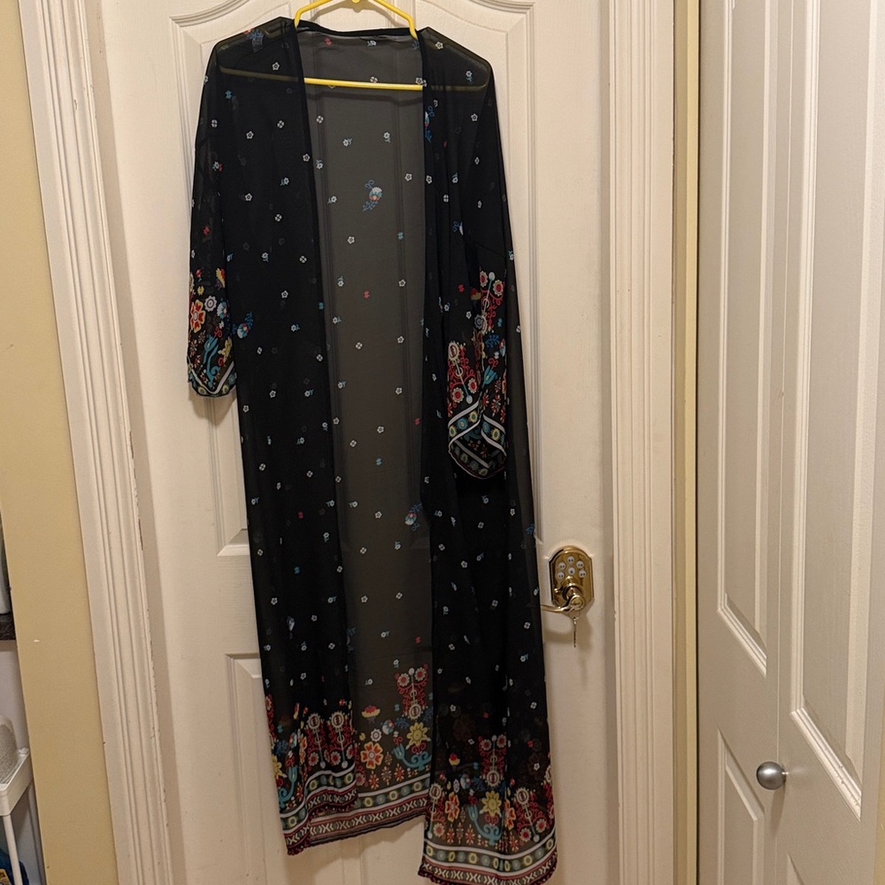 Floral Sheer Black Kimono